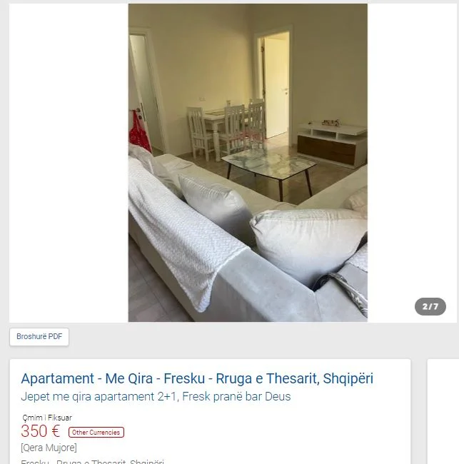 Tirane, jepet me qera apartament 2+1 Kati 5, 70 m² 350 € (RRUGA E THESARIT FRESK)