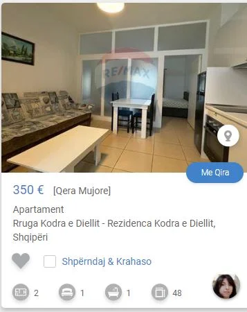 Tirane, jepet me qera apartament 1+1 Kati 0, 48 m² 350 € (kodra e diellit 1 + parkim ne cmim)