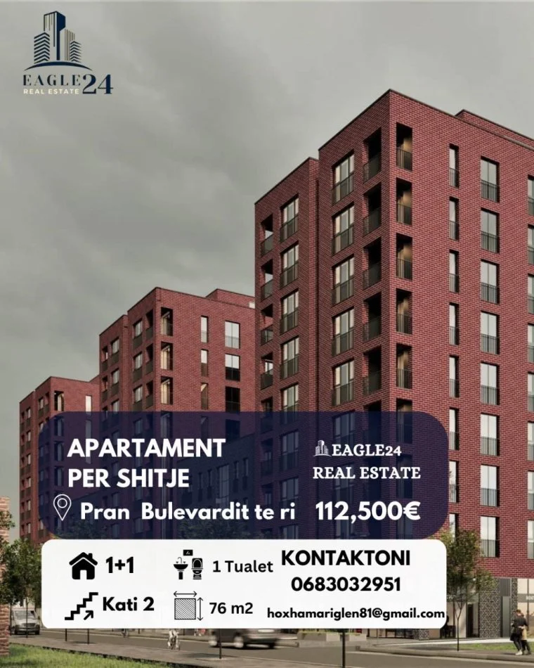 Tirane, shitet apartament 1+1 Kati 2, 75 m² 112.500 € (Prane Bulevardit te Ri)