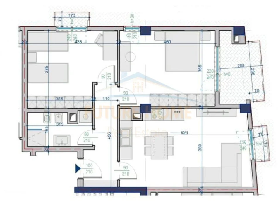 Tirane, shitet apartament 2+1 Kati 6, 100 m² 120.348€