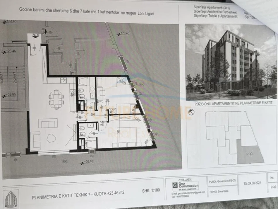 Tirane, shitet apartament 2+1 Kati 7, 105 m² 157.920 € (Unaza e Re, Tiranë, rruga Loni Ligori)