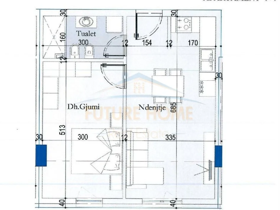 Tirane, shitet apartament 1+1 Kati 1, 59 m² 73.875 € 