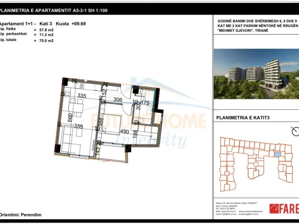 Tirane, shitet apartament 1+1+Ballkon Kati 3, 70 m² 84.000 € (Paskuqan)