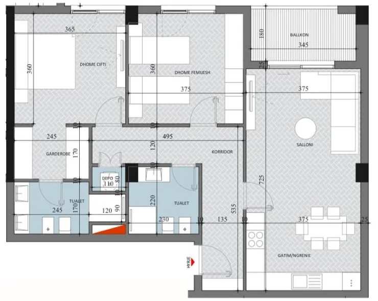 Tirane, jepet me qera apartament 2+1+Ballkon Kati 5, 115 m² 1.000 €/m2 (Diellon Residence, Paskuqan)