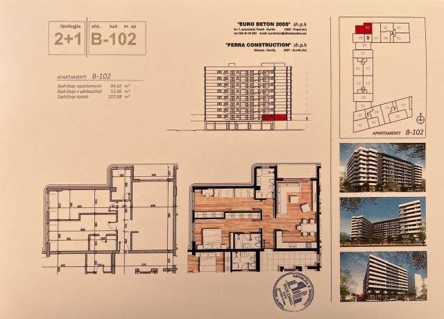 Tirane, shitet apartament 2+1+BLK Kati 1, 108 m² 118.668 Euro (Don Bosco)