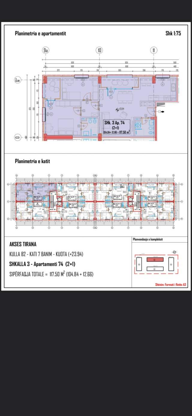 Tirane, shitet apartament 2+1 Kati 7, 117 m² 115.000 Euro (Rruga 28 Nentori)