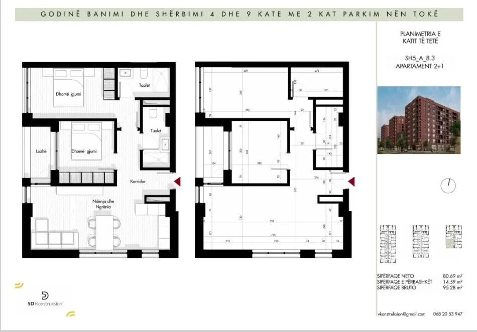 Tirane, shitet apartament 2+1, Kati 8, 