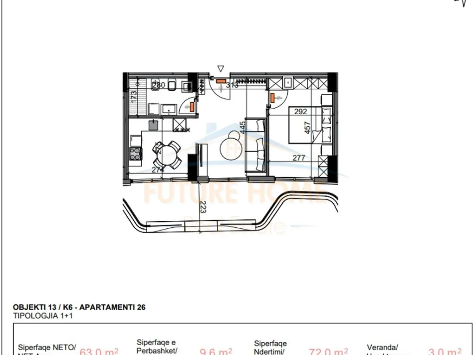 Tirane, shitet apartament 1+1 Kati 3, 72 m² (Centaurea Residence, Liqeni i Thatë)