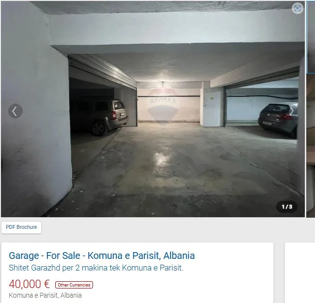 Tirane, shitet garazh Kati -2, 44 m² 40.000 € (KOMUNA E PARISIT)