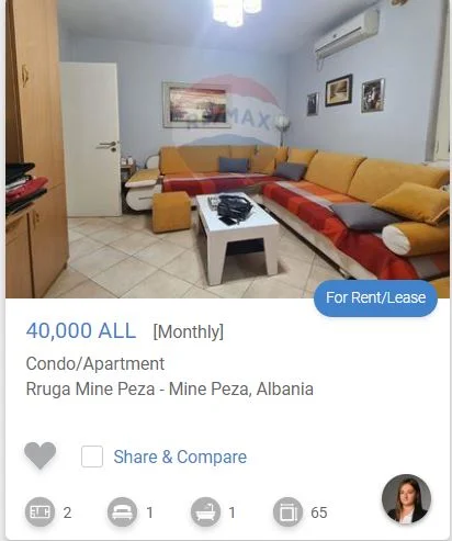 Tirane, jepet me qera apartament 1+1 Kati 5, 60 m² 400 € (mine peza te karburant gazheli)