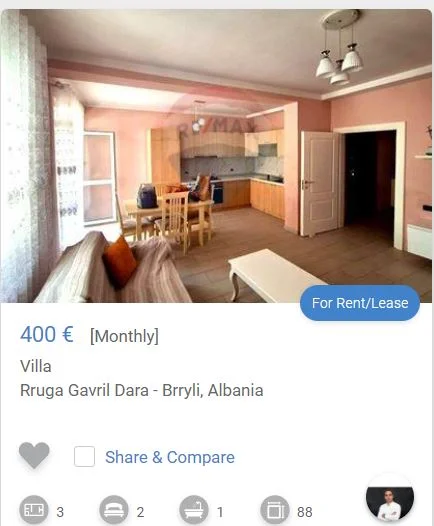 Tirane, jepet me qera apartament 2+1 Kati 2, 88 m² 400 € (Bryl te lokal Votra)