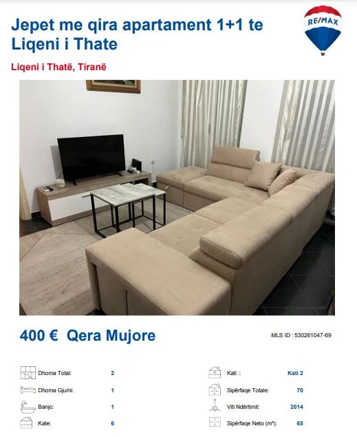 Tirane, jepet me qera apartament duplex 1+1 Kati 2, 70 m² 400 € (rruga Peti Liqeni Thate)