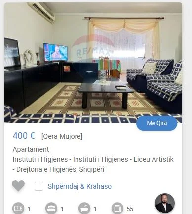 Tirane, jepet me qera garsonier 1+1 Kati 4, 55 m² 400 € (drejtoria e higjenes rruga e elbasanit)