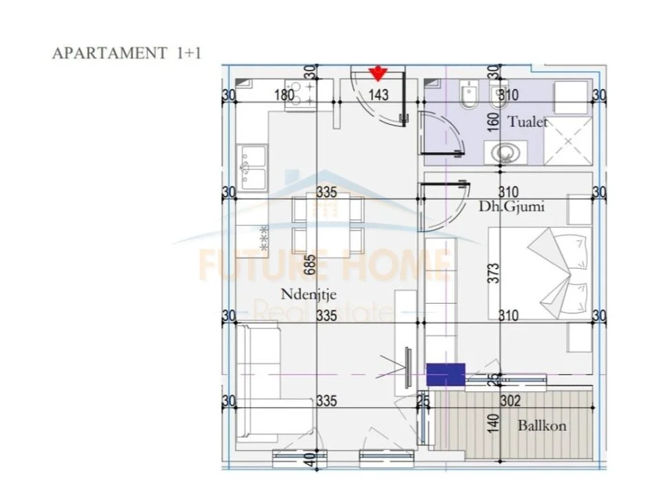 Tirane, shitet apartament 1+1+Ballkon Kati 7, 60 m² 77.610 € (ISH DOGANA)