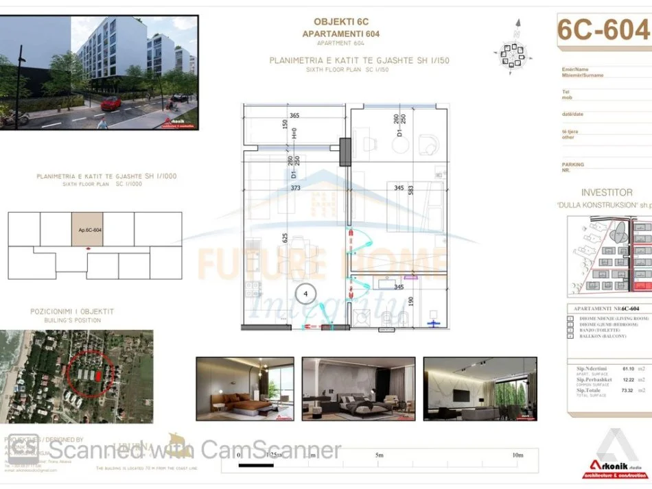 Durres, shitet apartament 1+1+Ballkon Kati 6, 73 m² 88.000 € (Rezidenca Liburna, Golem)