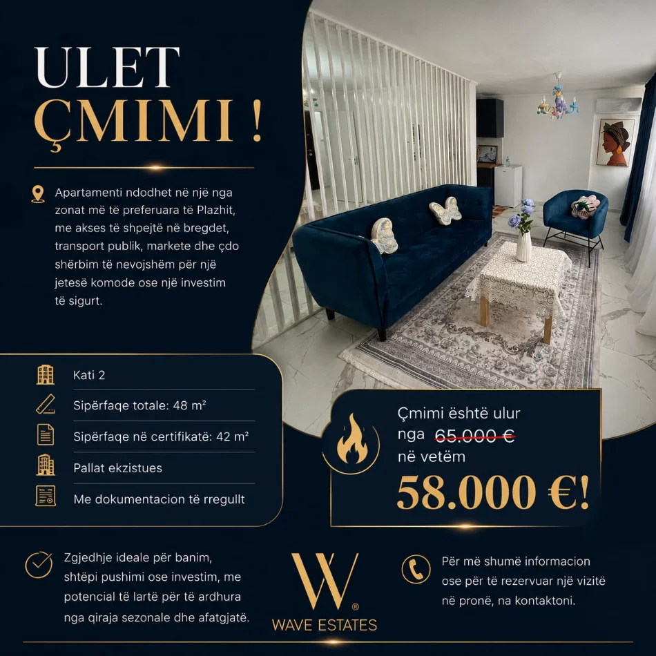 Durres, shitet apartament 1+1 , 48 m² (Plazh, Lagja 13)