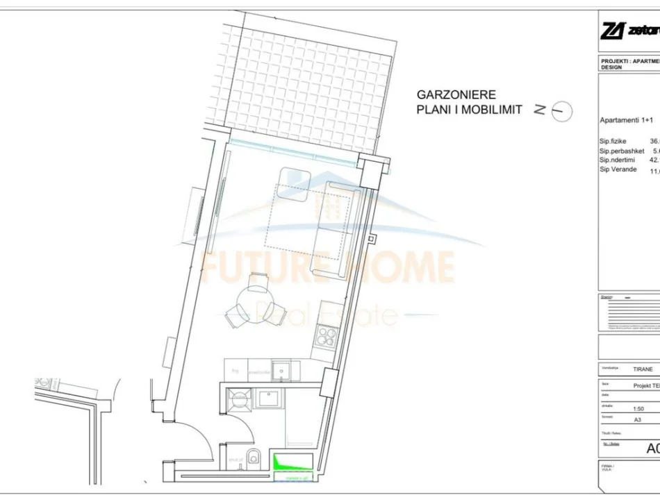 Tirane, shitet garsonier 1+1 Kati 2, 54 m² 86.400 € (KOMPLEKSI GRAND)