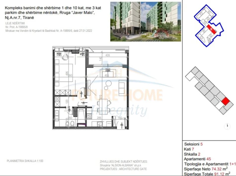 Tirane, shitet apartament 1+1+Ballkon Kati 7, 91 m² 164.016 € (River Residence, Ish Parku)