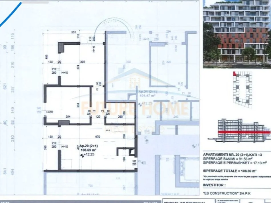 Tirane, shitet apartament 2+1+2+Ballkon Kati 3, 109 m² 155.000 € (Fusha e Aviacionit)