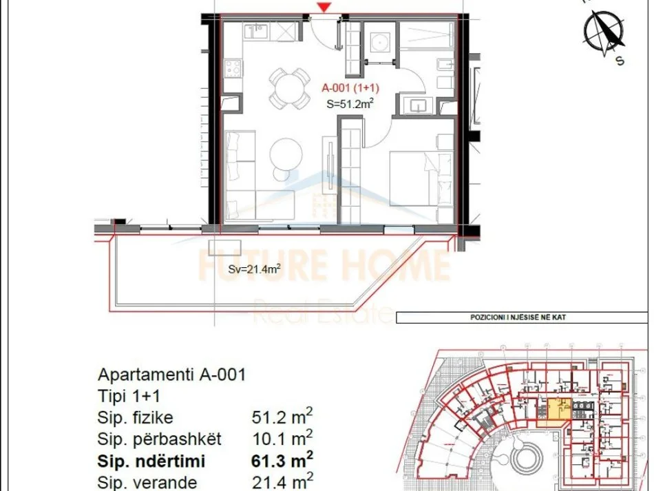 Tirane, shitet apartament 1+1+Ballkon Kati 1, 61 m² 108.000 € (Kavaje)