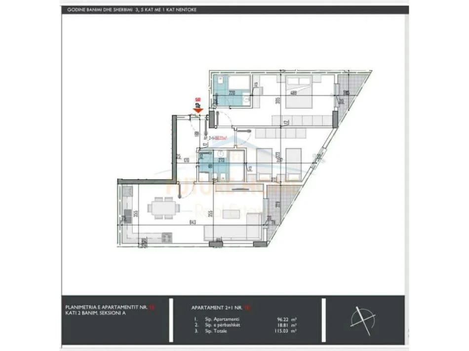Tirane, shitet apartament 2+1 Kati 2, 115 m² 
