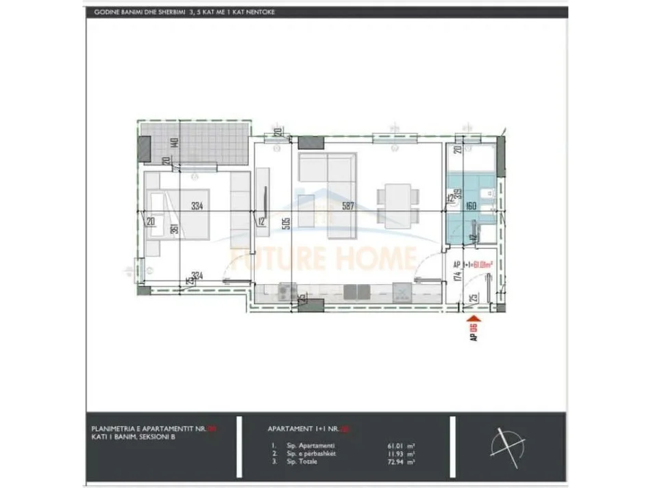 Tirane, shitet apartament 1+1 Kati 2, 73 m² 