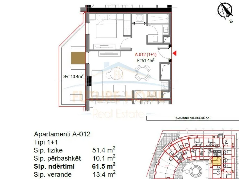 Tirane, shitet apartament 1+1 Kati 1, 62 m² 102.300 € 