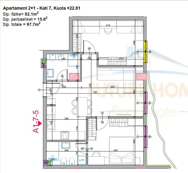 Tirane, shitet apartament 2+1 Kati 7, 98 m² 122.200 € (paskuqan)