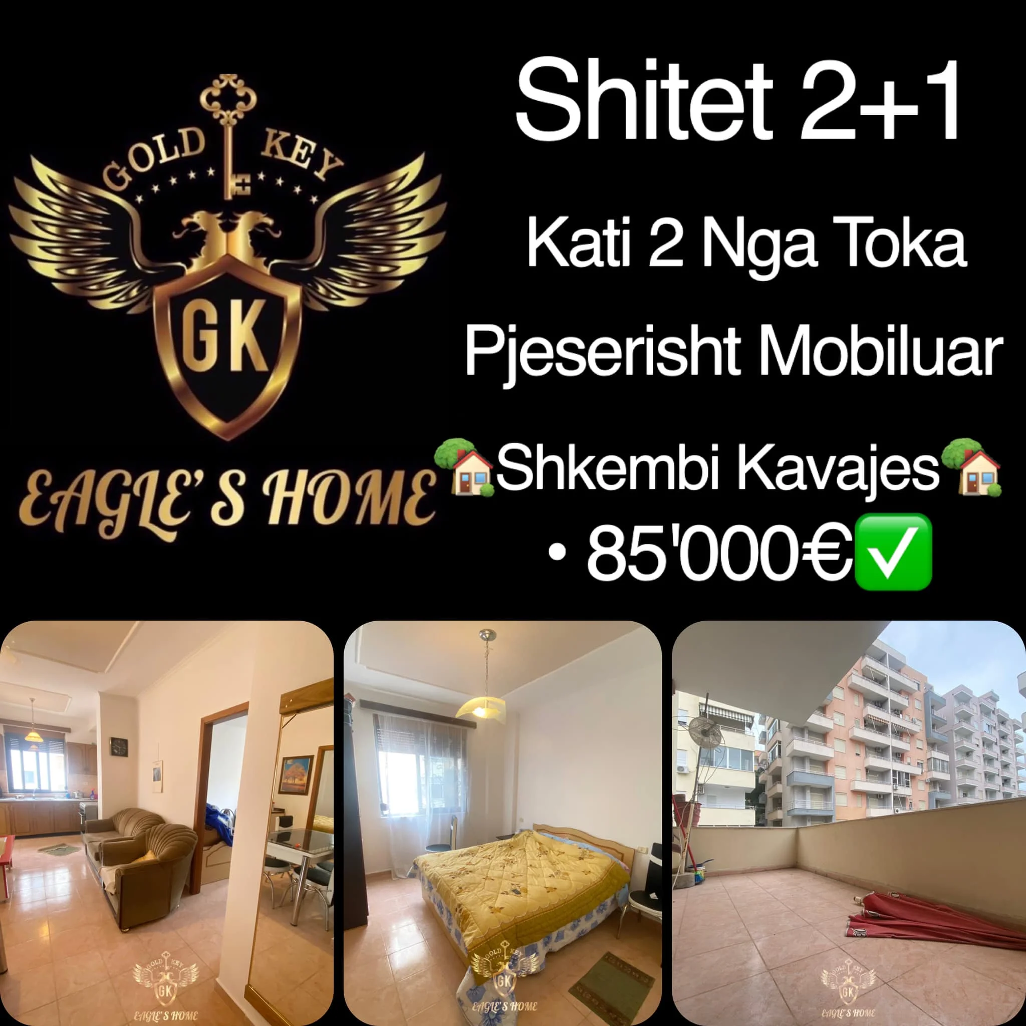 Shitet Apartament 2+1 me Ballkon
• Shume prane detit🏡Shkembi Kavajes🏡
• 85'000€✅