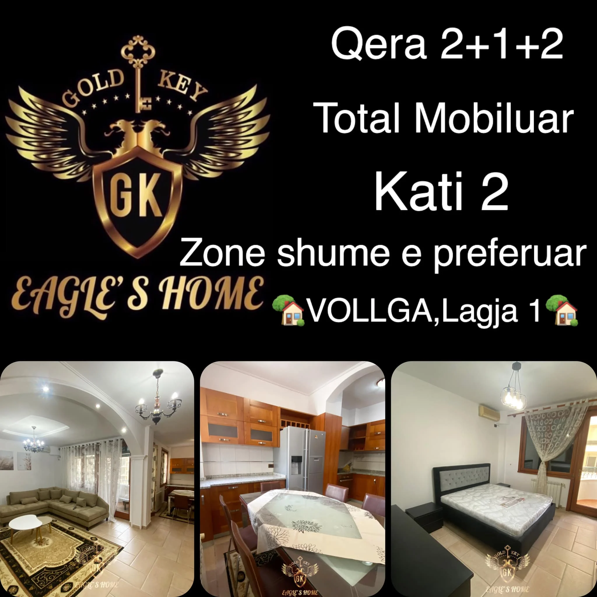 Qera• 2+1+2 me 2 ballkone• Total Mobiluar, me kondicioner dhe kaldajë
🏡Vollga Lagja 1🏡