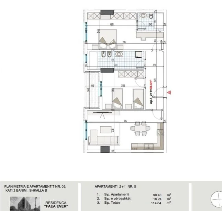 Tirane, shitet apartament 2+1+Ballkon Kati 2, 114 m² 150.000 € 