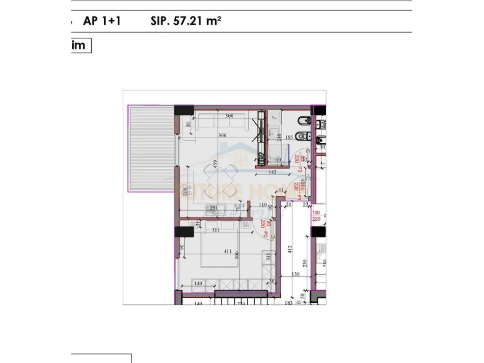 Tirane, shitet apartament 1+1+Ballkon Kati 5, 57 m² 57.200 € 