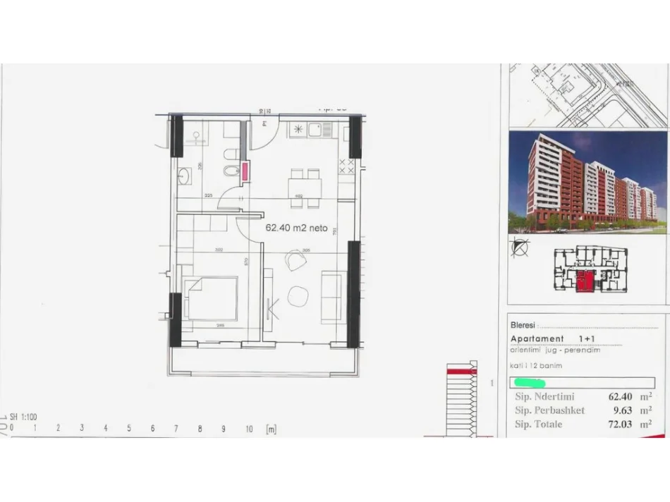 Tirane, shitet apartament 1+1+Ballkon Kati 12, 72 m² 160.000 € (Golden Park)