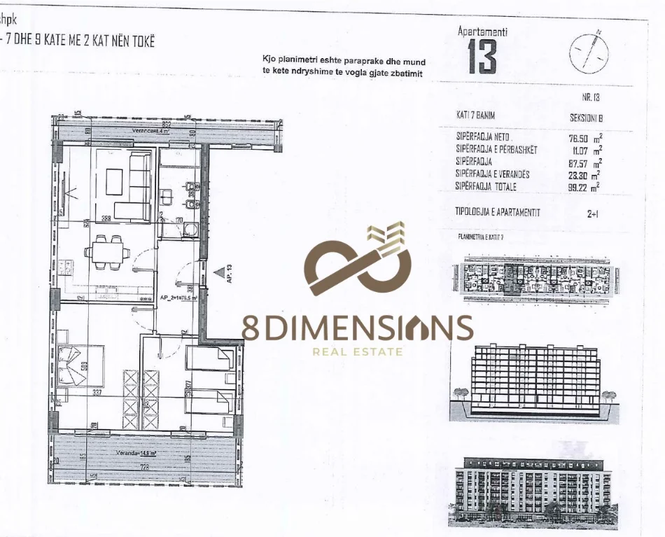 Tirane, shitet apartament 2+1+Ballkon Kati 7, 99 m² 79.376 € (kamez)