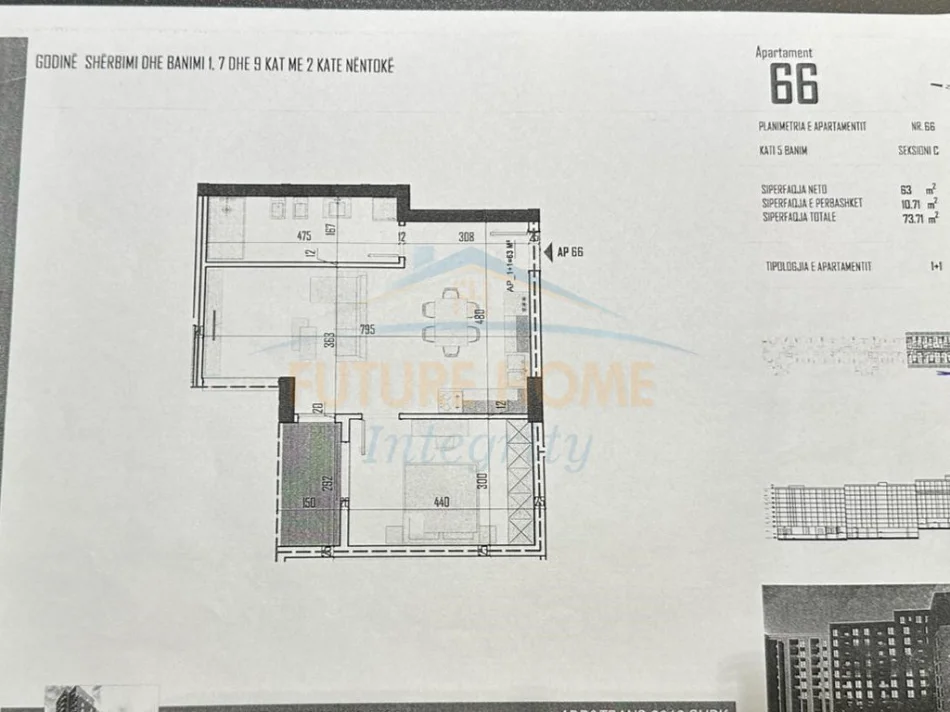 Tirane, shitet apartament 1+1+Ballkon Kati 5, 73 m² 73.700 € (Paskuqan)
