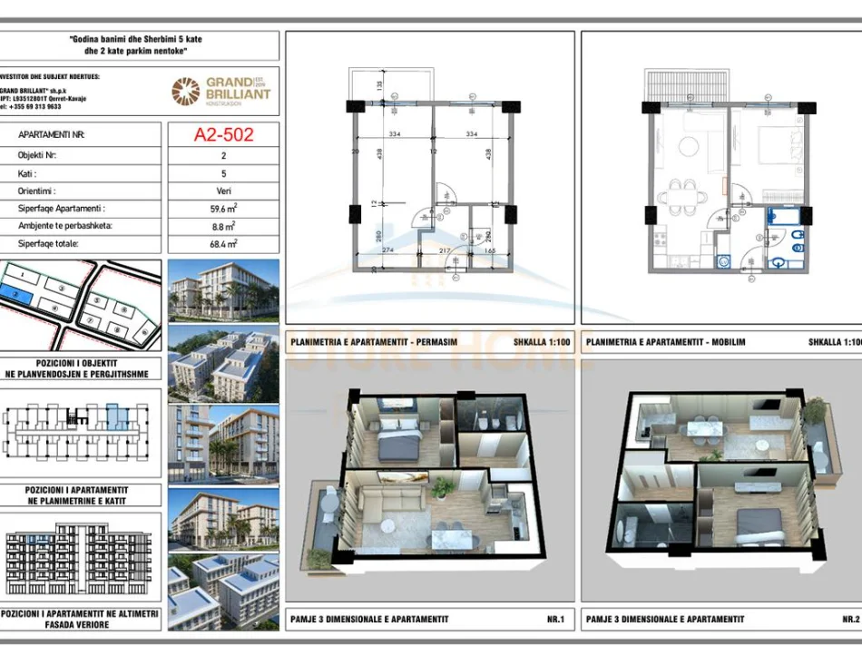 Durres, shitet apartament 1+1 Kati 5, 68 m² 102.600 € 