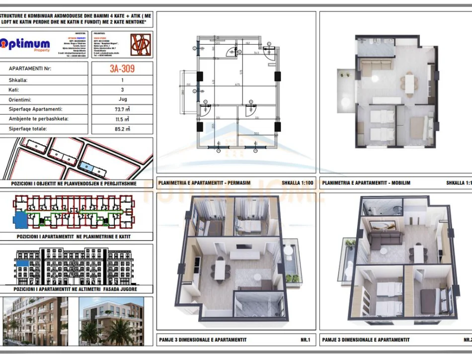 Qerret, shitet apartament 2+1 Kati 3, 85 m² 123.540 € (Rezidenca Adria, Qerret, Kavajë)