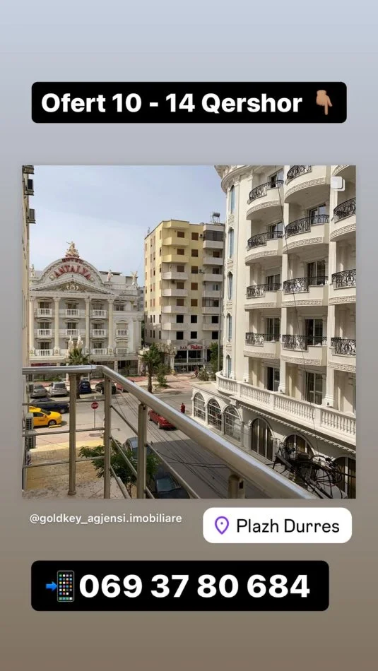 Durres, jepet me qera apartament 1+1+Ballkon Kati 3, 70 m² 