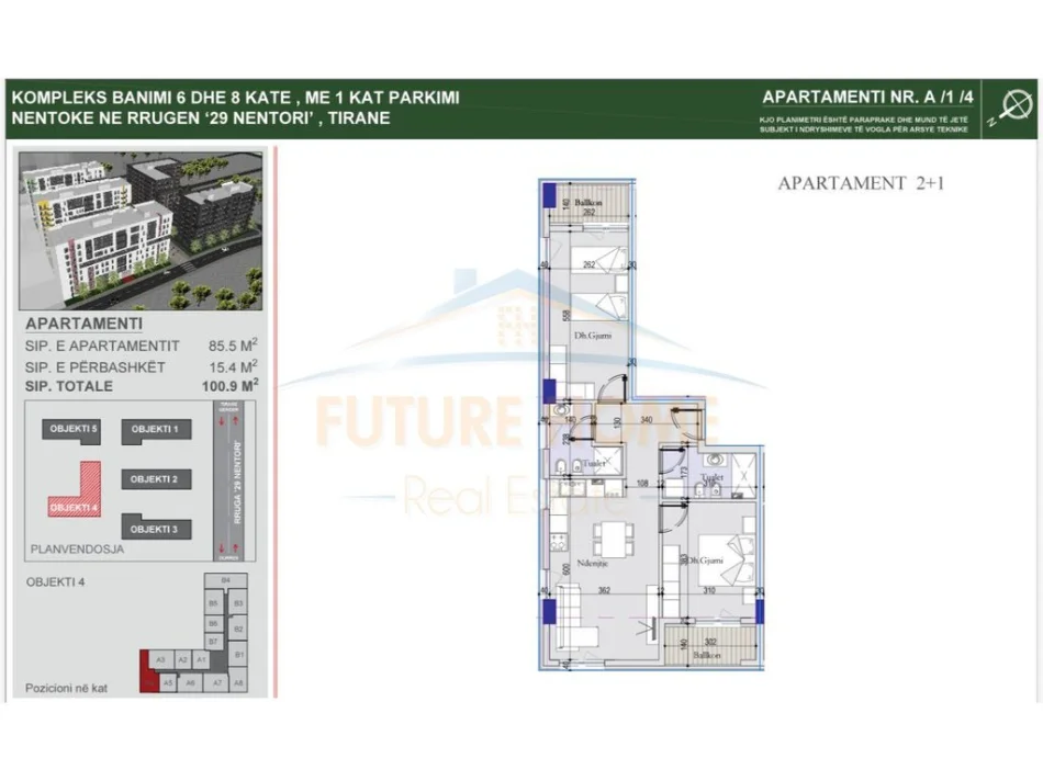 Tirane, shitet apartament 2+1+Ballkon Kati 1, 101 m² 145.000 € (TIRANA ENTRY 2 CASA ITALIA)