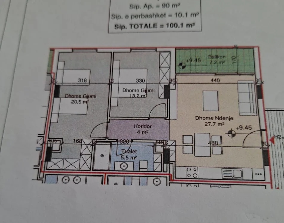Durres, shitet apartament 2+1 Kati 3, 100 m² 