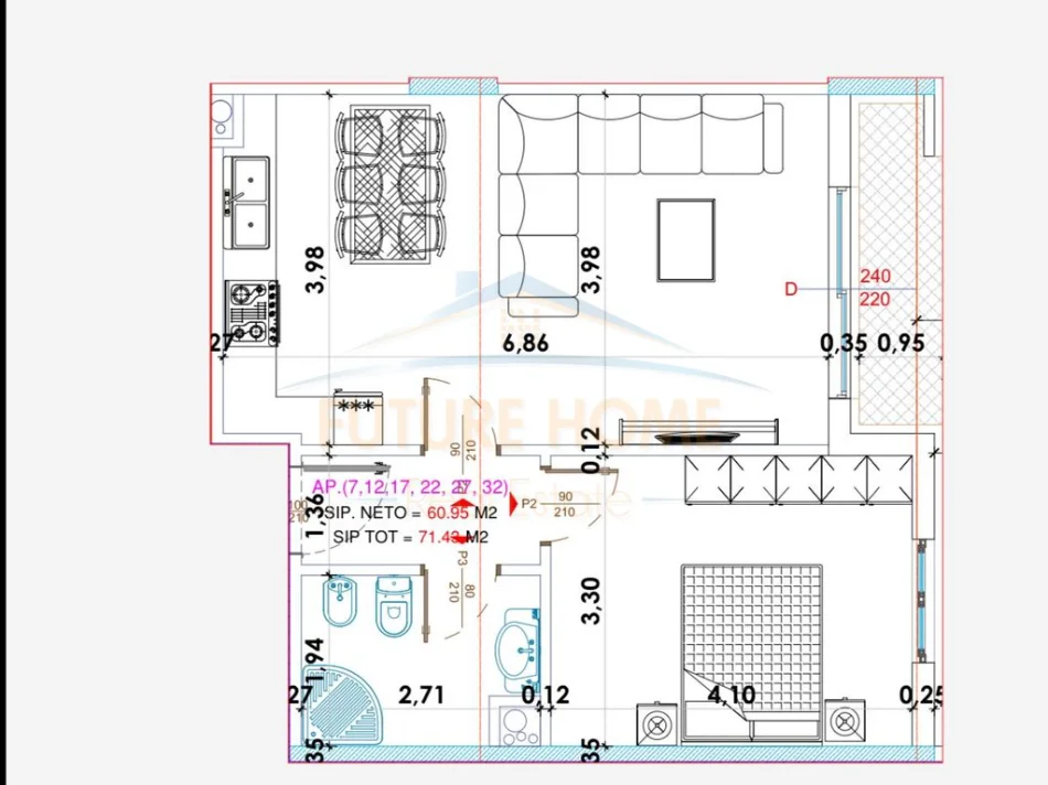 Tirane, shitet apartament 1+1 Kati 2, 71 m² 107.000 € 