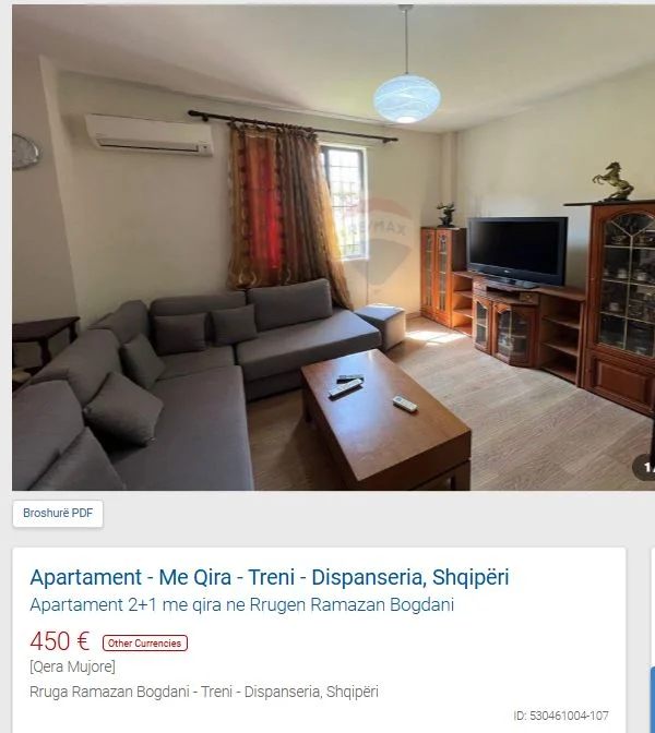 Tirane, jepet me qera apartament 2+1 Kati 1, 90 m² 450 € (TE TRENI)