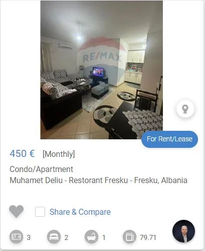Tirane, jepet me qera apartament 2+1 Kati 8, 80 m² 450 € (TE RESTORANT FRESKU)