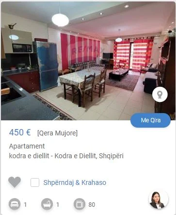 Tirane, jepet me qera apartament 1+1 Kati 3, 77 m² 450 € (KODRA E DIELLIT)