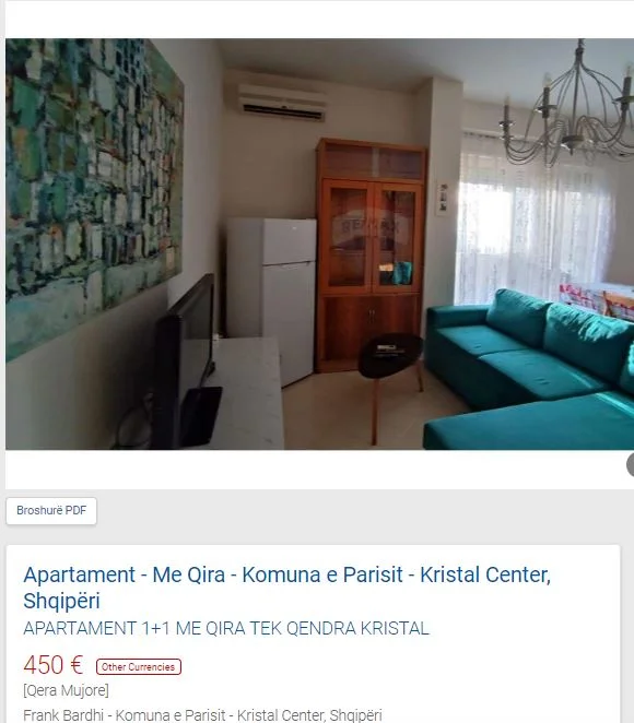 Tirane, jepet me qera apartament Kati 4, 70 m² 450 € (KRISTAL CENTER KOMUNA E PARISIT)