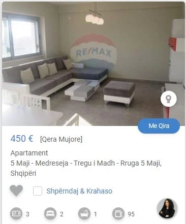 Tirane, jepet me qera apartament 2+1 Kati 6, 95 m² 450 € (tregu i madh concord center)