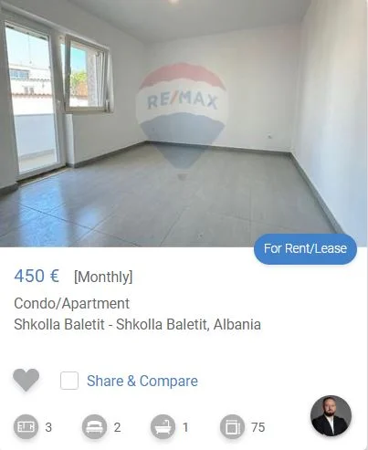 Tirane, jepet me qera zyre Kati 2, 75 m² 450 € (perball shkolles se baletit)