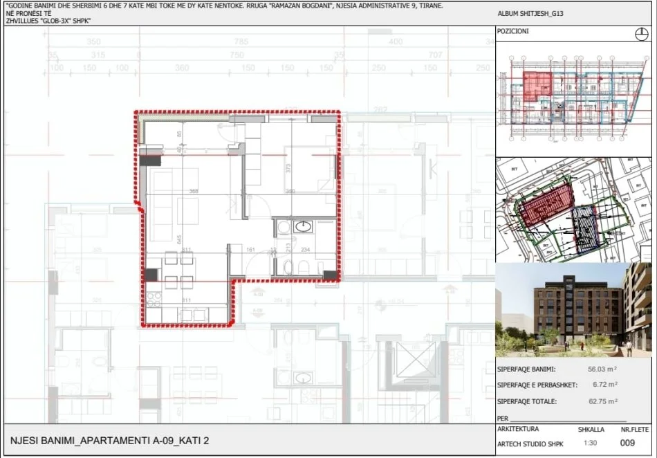 Tirane, shes apartament 1+1+Ballkon Kati 2, 62 m² 116.000 € (Rruga Siri Kodra)