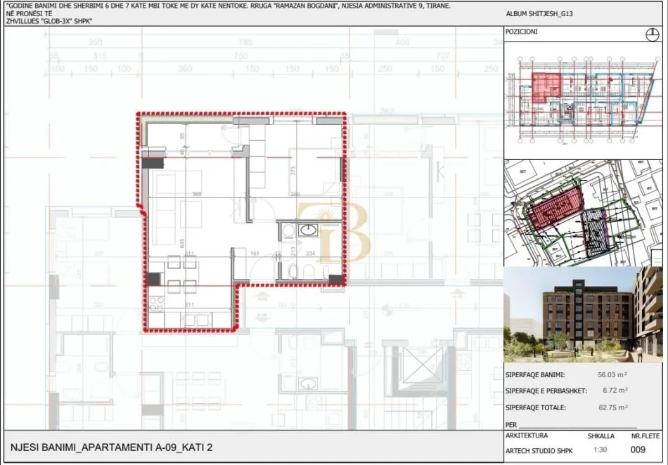Tirane, shitet apartament 1+1+Ballkon Kati 2, 63 m² 116500 € (rruga Siri Kodra)