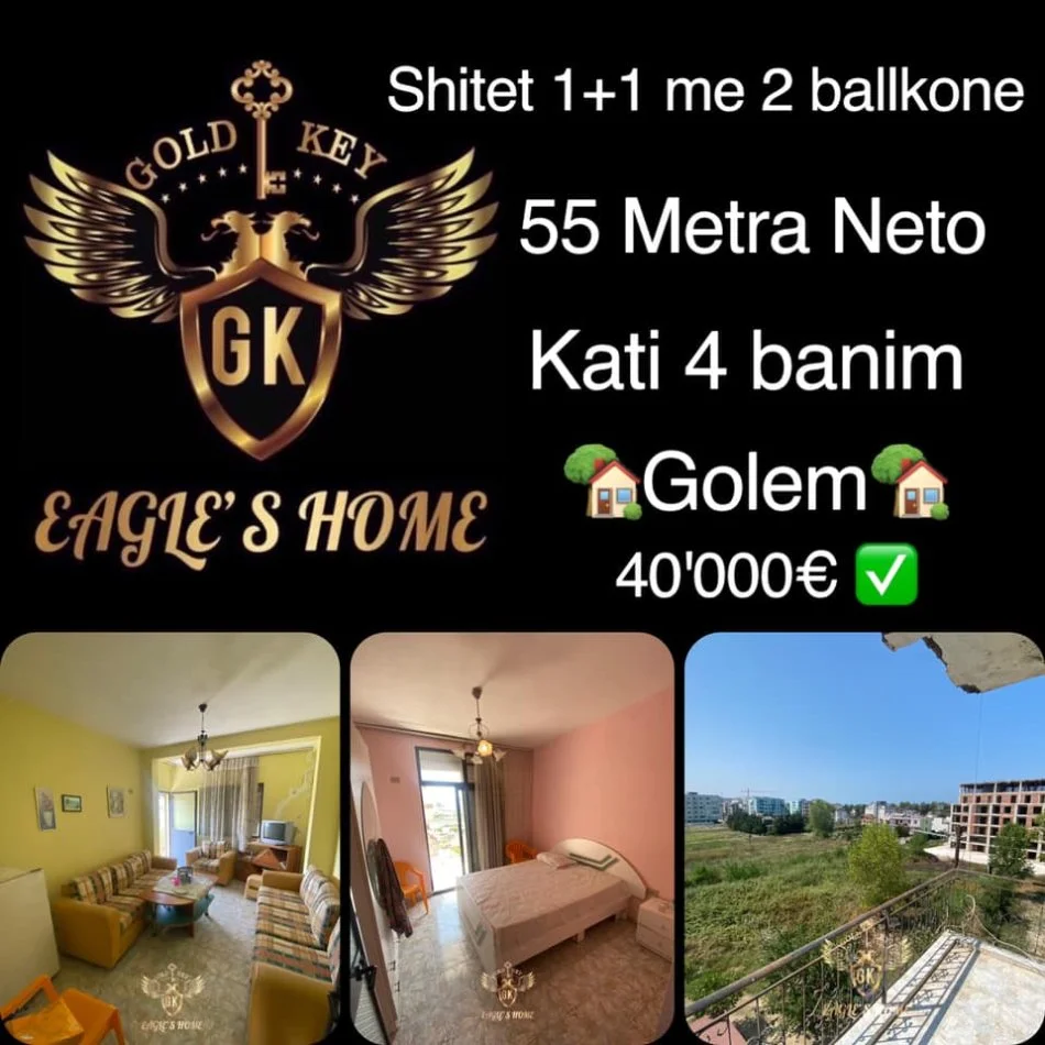 Durres, shitet apartament 1+1+Ballkon Kati 5, 55 m² 40.000 € (Golem Rruga Viena)